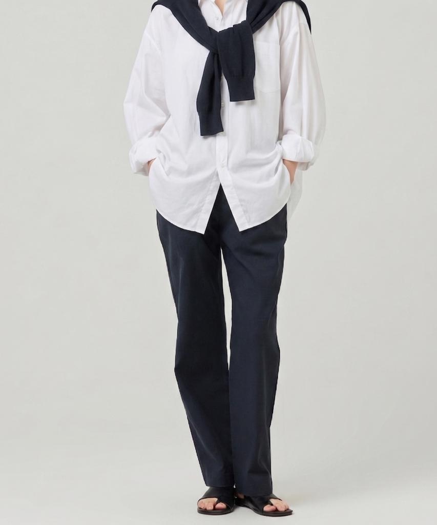 EASE Linen Elastic Waist Pants [Regular Fit]_Navy_Unisex