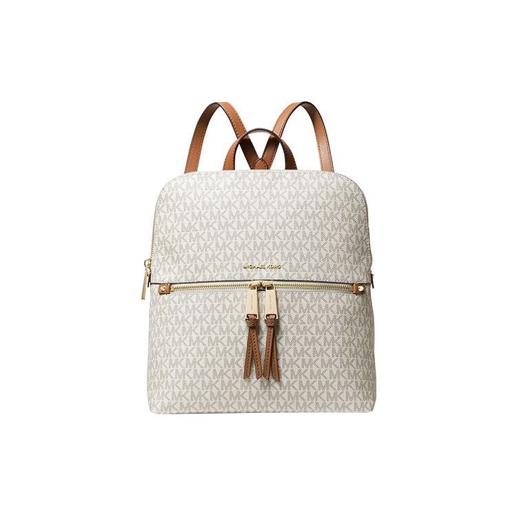 

Michael Kors MK Rhea Zip Color Block Monogram Print Lightweight Multi-Pocket Backpack Women Backpack Vanilla-White Acorn-Brown 38H0GEZB6B-VANILLA-ACRN Basic Set (Bag+Dust Bag)