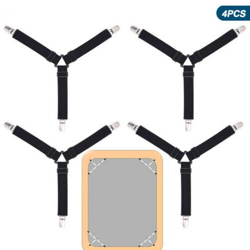 

4 треугольных держателя для матраса для простыни, застежки, зажимы, ремни для подтяжек 4PCS чёрный