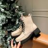 Krazing Pot Cow Leather Winter Shoes Thick Med Heels Handsome Lace Up British School Platform Women  Ankle Boots