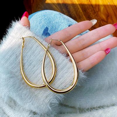 Water Drop Earrings Smooth Circle Big Hoop Earrings For Women Lady Fashion Charm High Quality Wedding Jewelry Gift