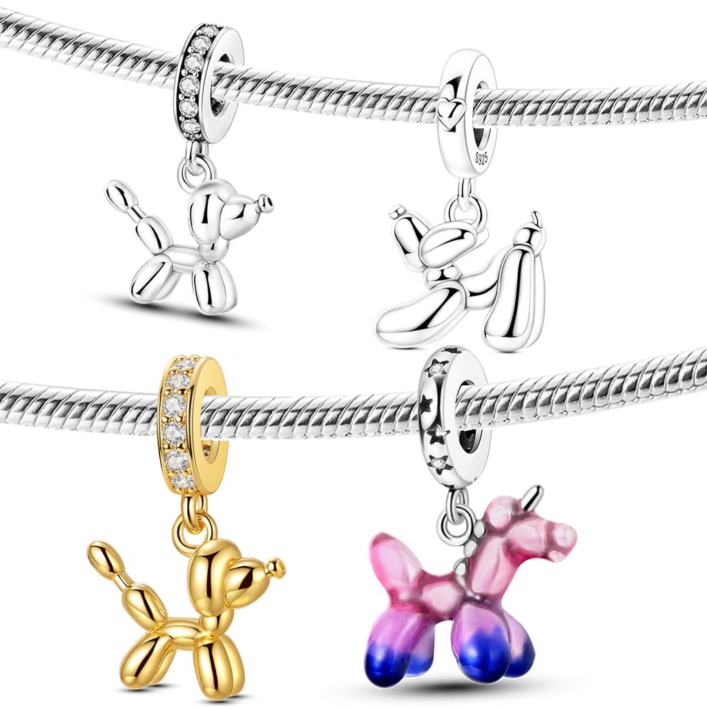 Niedliche Haustiere Hund Anhänger Perle 925 Silber CZ Zirkon Golden Retriever Teddy Welpe Anhänger Passend für Original Armband DIY Schmuck