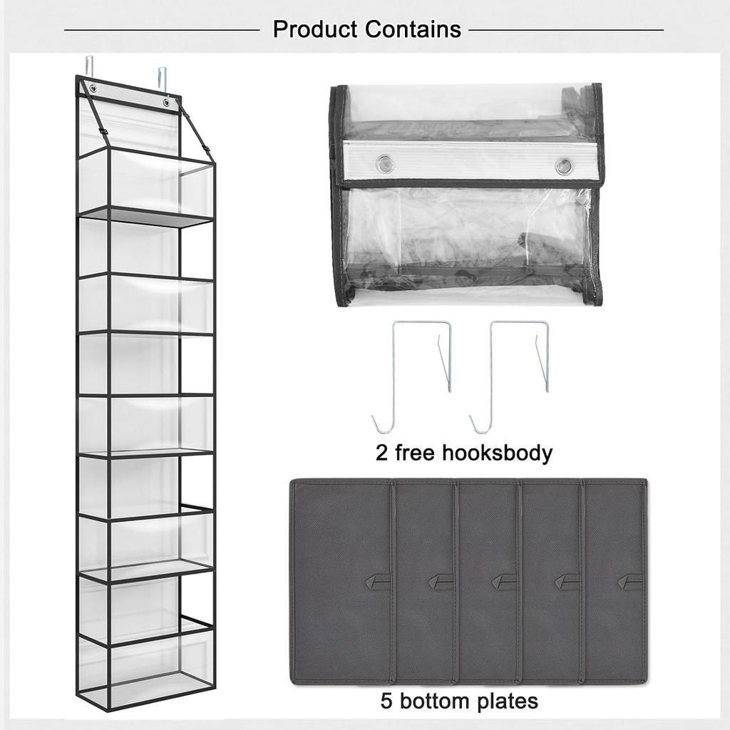 The Door Hanging Organizer - 5-Shelf Room Storage with Clear Plastic Pockets for Behind The Door - for Closet, Bedroom