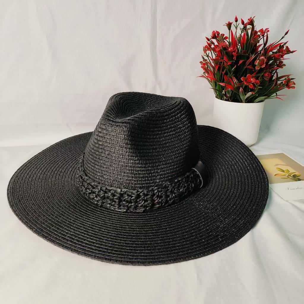 Summer new straw hat hat men's and women's sunscreen outdoor travel sun hat casual sun hat jazz big eaves hat