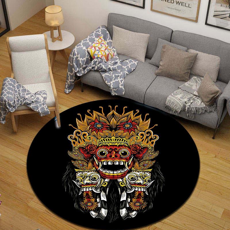 Bohemian Round Christmas Multicolor Carpet, Non-Slip Floor Mat for Office