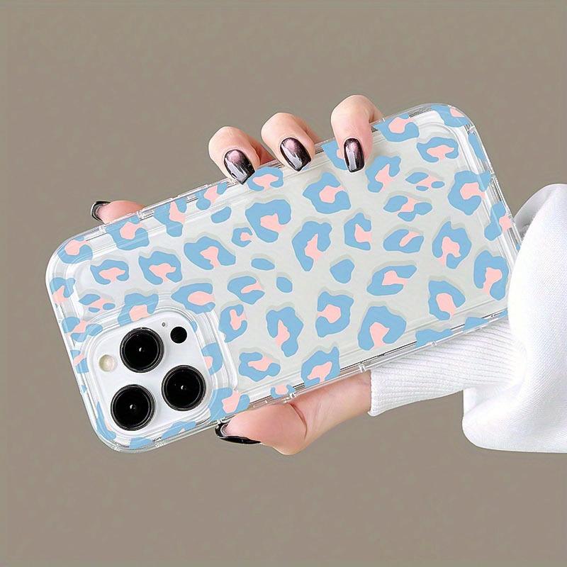 Blue Leopard Print TPU Phone Case Suitable for iPhone 17 16 15 14 13 12 11 Pro/Max/Plus Anti Drop and Shockproof Back Cover