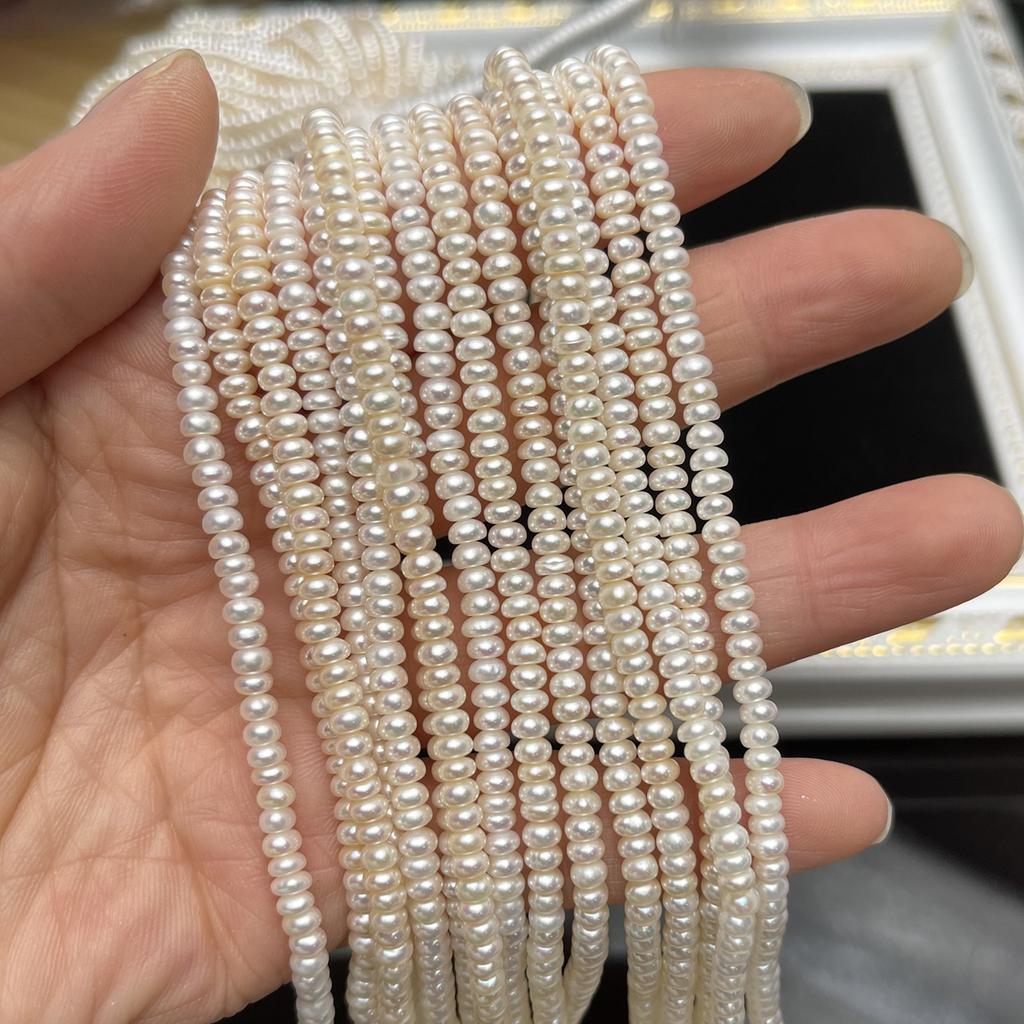 1String, White Natural Freshwater Pearls, Handmade Flat Pearl Beads for Jewelry Making DIY Necklaces Crafts (Beads 3-4mm, Length 36cm)