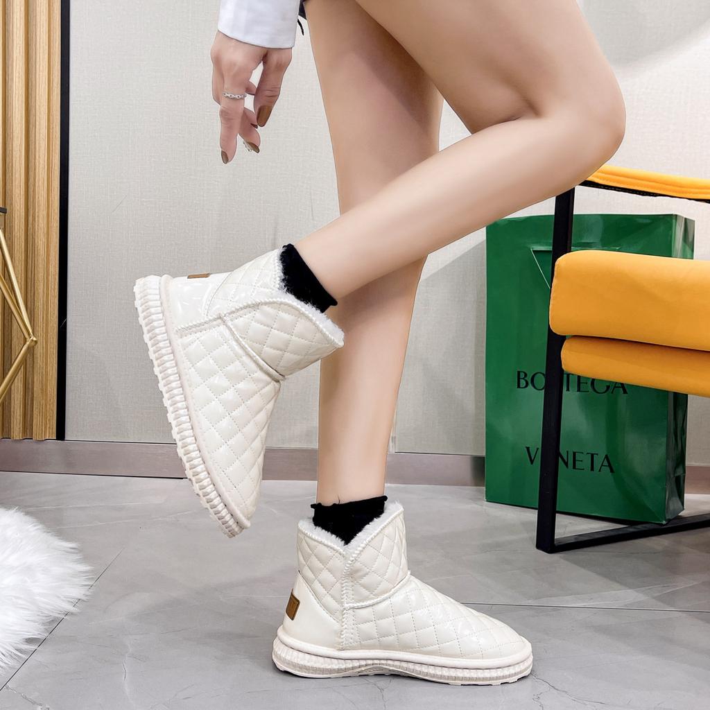 Fashion Winter Waterproof Keep Warm Women'S Ankle Snow Boots Fashionable Sweet Beige Outdoor Thickened Plush Platform Cotton Shoes