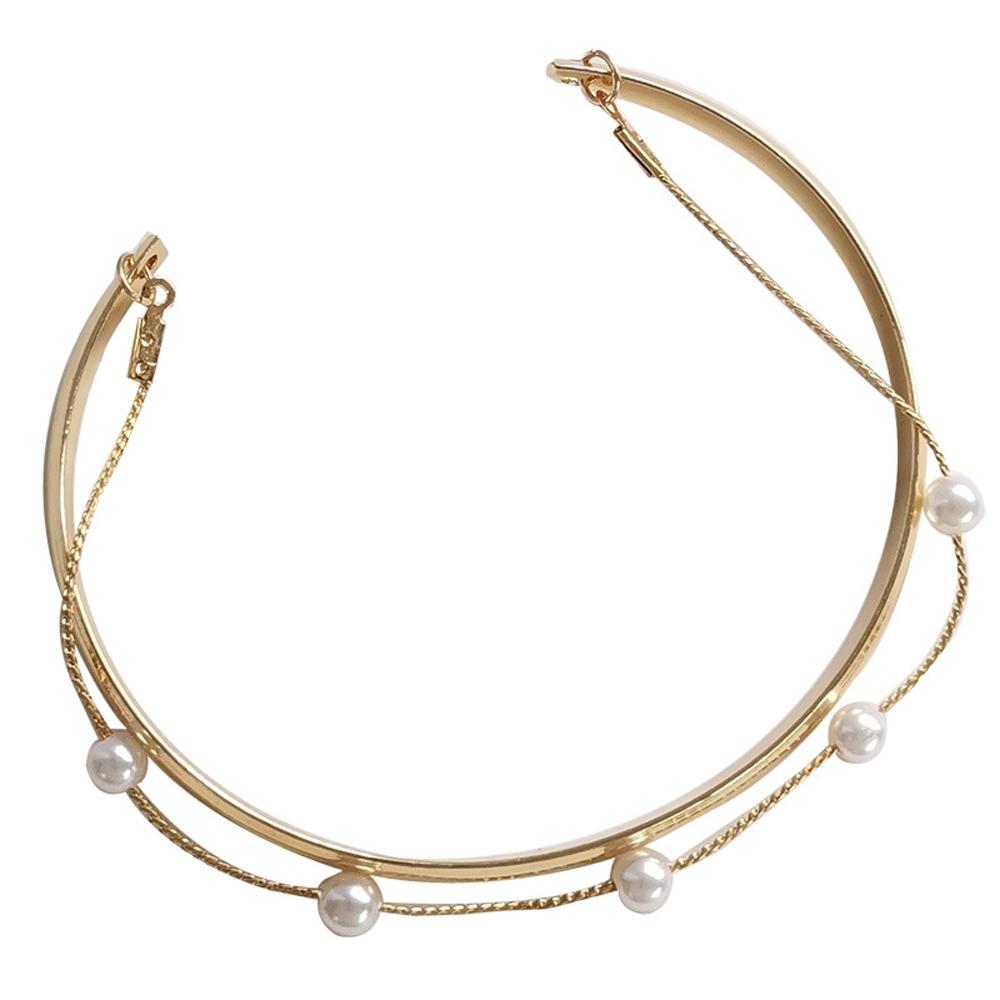 Girls Fashion Jewelry Chunky Temperament Open Bangles Link Chain Metal Cuff Pearl Bracelets