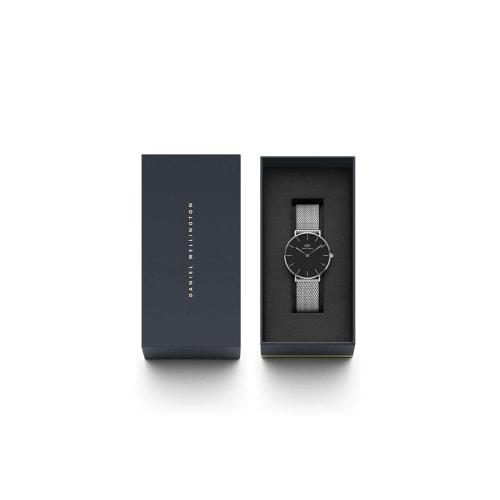 [Official Shop/2-Year Warranty/Authentic Import] Daniel Wellington DW Women's Petite Sterling Black 32mm Watch, Stylish Designer Mesh Watch, Black, Pe