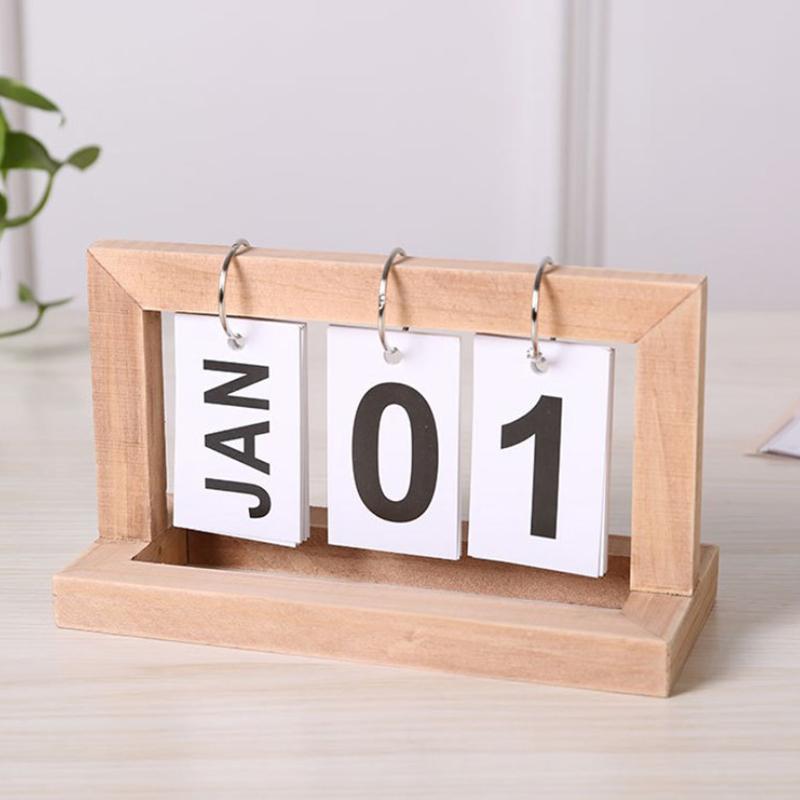 Wooden Vintage Home Calendar Cafe Desktop Decorative Rustic Ornaments Diy Flip Planner Table Perpetual Calendar Office Supplies