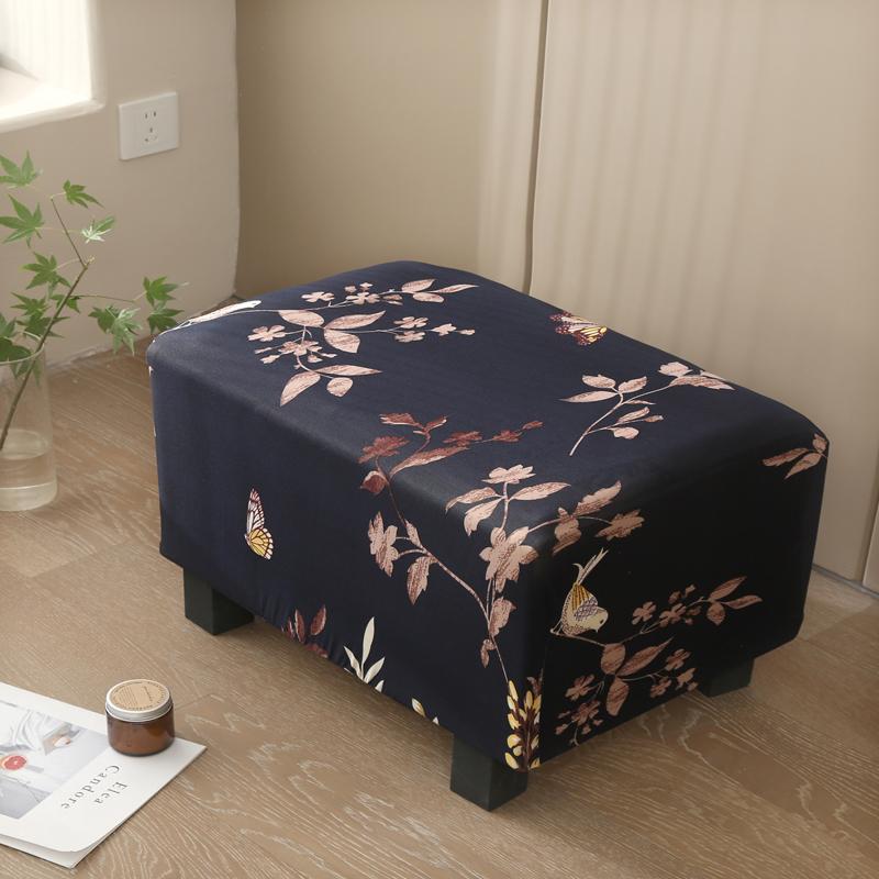 17 Styles Stretch Footstool Cover Ottoman Slipcover Pouffe Dustproof Rectangle Slipcover Print Fabric Furniture Protective Cover