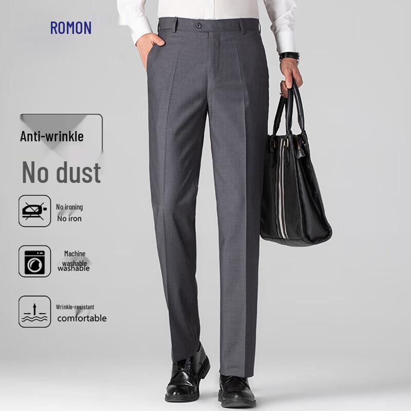 Luomeng Men's High-Waist Business Straight-Leg Trousers