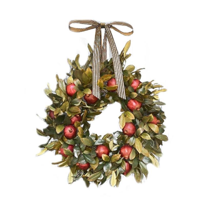 Autumn Fall Front Door Wreath Artificial Pomegranate Fruit Ribbon Bow Realistic Greenery Garland Hanging Onrmanet Thanks