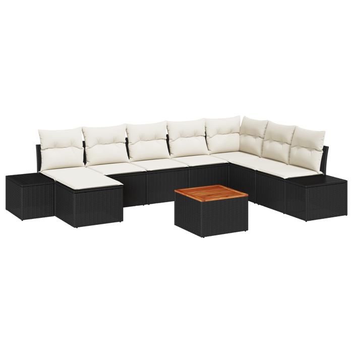 VidaXL Ensemble de canapés de jardin 9 pièces avec coussins noir rotin poly acacia 3347992