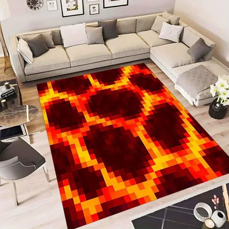 Cartoonized Pixelated Rock Bricks Pattern Carpet Man's Cave Game Room Decor Large Rug Bedroom Bedside Rug Living Room HOME Decor