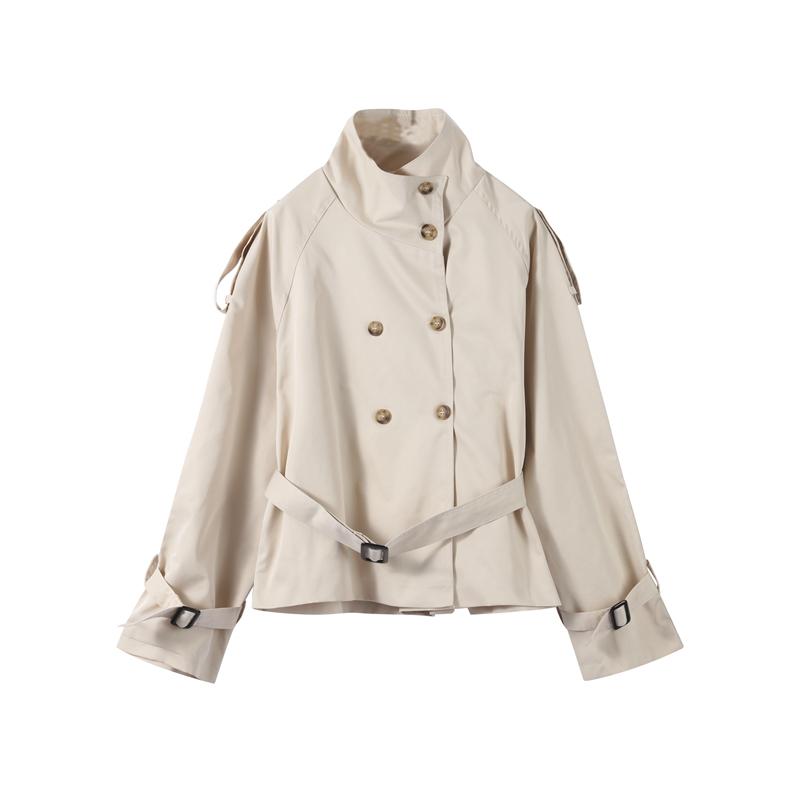 Stand Up Collar Lace-up Short Trench Coat Women's Long Sleeve Double Breasted Thin Slim Jacket Commuter Windbreaker 2025 Autumn Coatwear