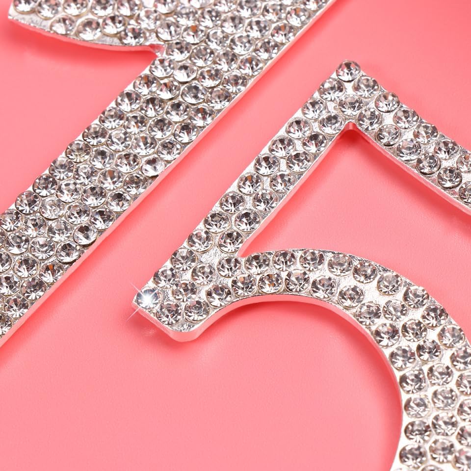 VALICLUD Rhinestone Cake Topper for Birthday Anniversary Elegant Silver Decoration Reusable for Parties and Celebrations