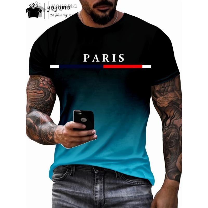 Summer Gradient Print T Shirt Men Fashion Graphic T Shirts 3D Print Men's Clothing Round Neck T-shirts for Men Street Rock Tops