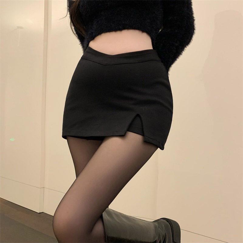 2025 Plus Size High-Waisted Black A-Line Slit Skirt for Women 2XL чёрный