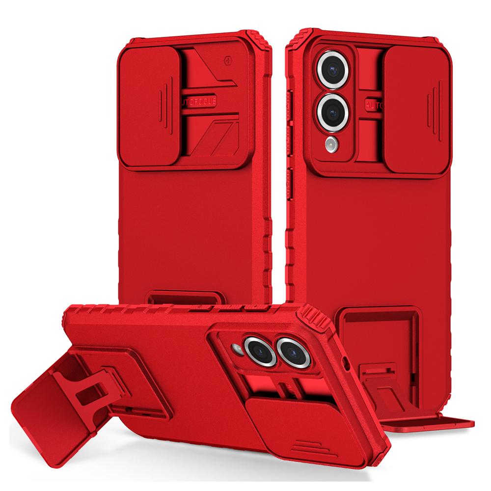 KEYSION Shockproof Armor Case for Samsung S25 Edge 5G Slide Camera Lens Protection Live Stand Phone Cover for Galaxy S25 Edge 5G