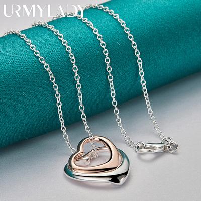 925 Sterling Silber Doppel Herz Anhänger Halskette Hohe Qualität Für Frauen Hochzeit Verlobung Mode Edlen Schmuck