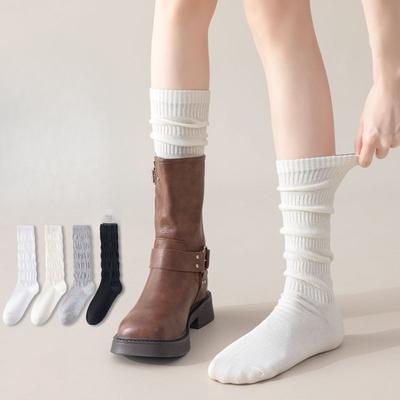Female Spring and Summer Thin Style Breathable Pure Cotton Boneless Pure Color High Tube Calf Socks