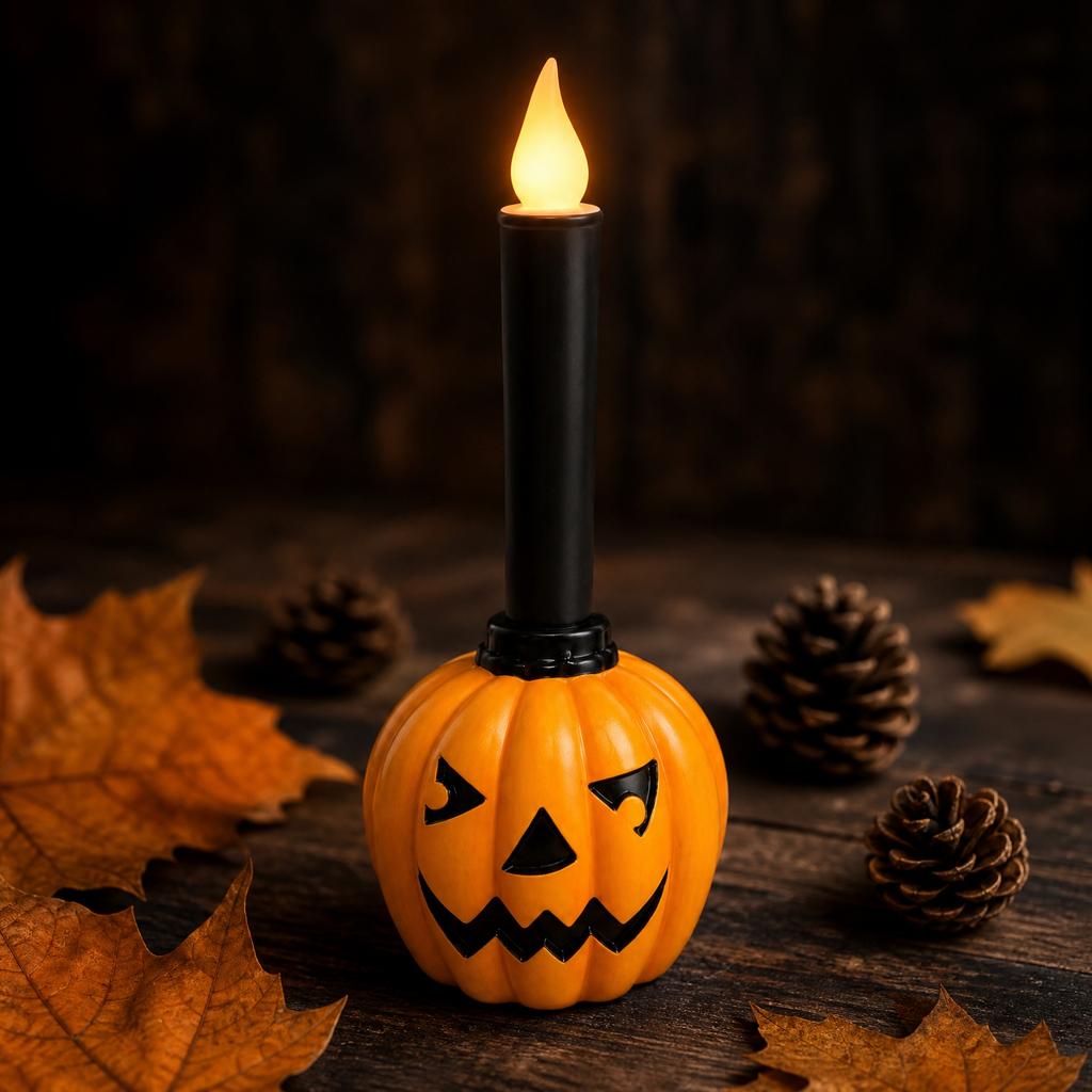 Resin Ghost Candle Holder with LED Candle for Halloween Tabletop Decoration Holiday Party Ornament Prop