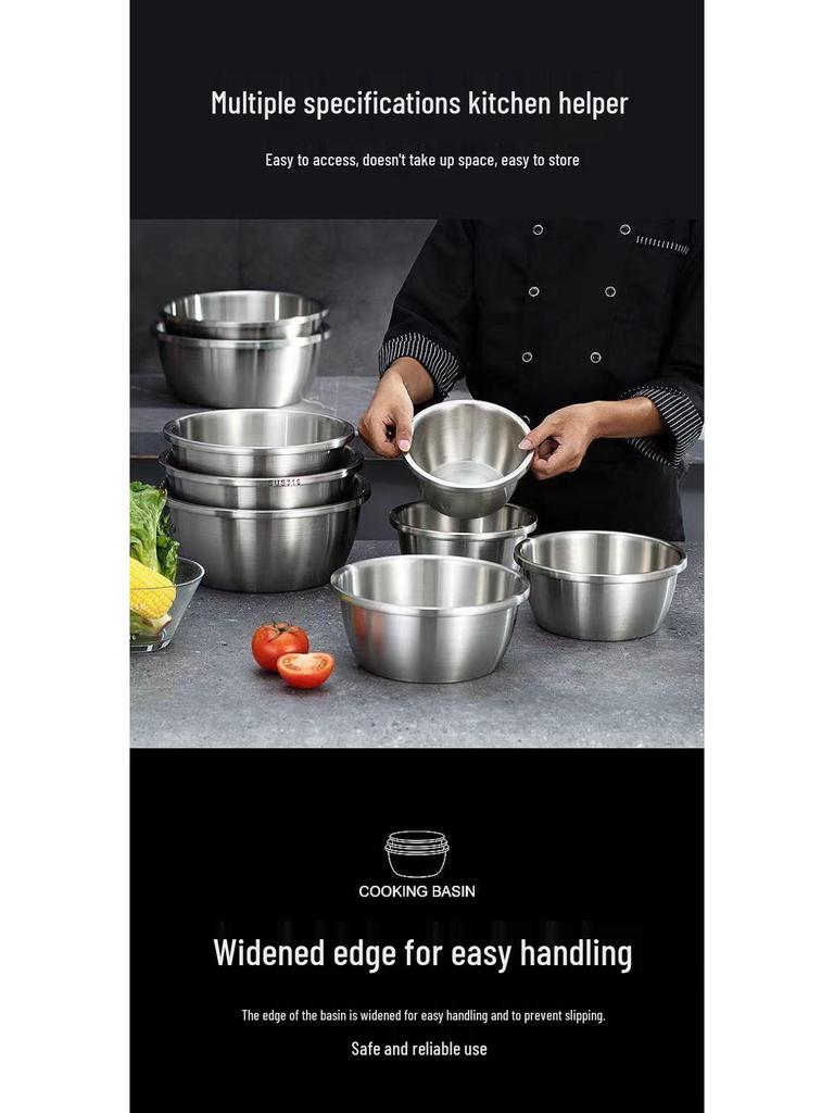 German Stainless Steel Bowl Set for Vegetable Washing, Egg Beating, Dough Kneading, and Cooking - Free Shipping