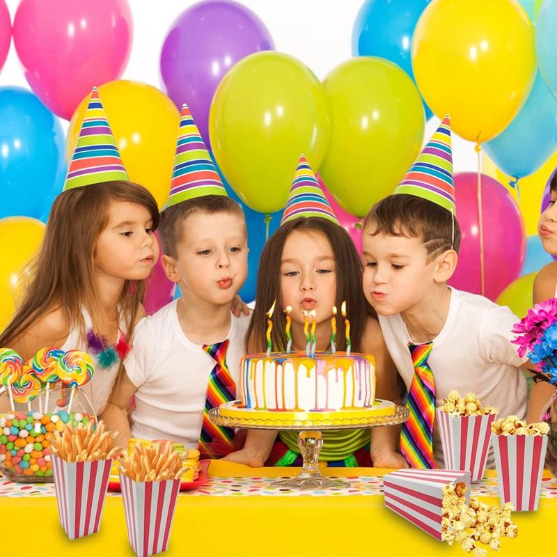 20Pcs Popcorn Paper Boxes Buckets Red White Stripes Bags Snack Containers For Movie Night Birthdays Carnival Party Supplies