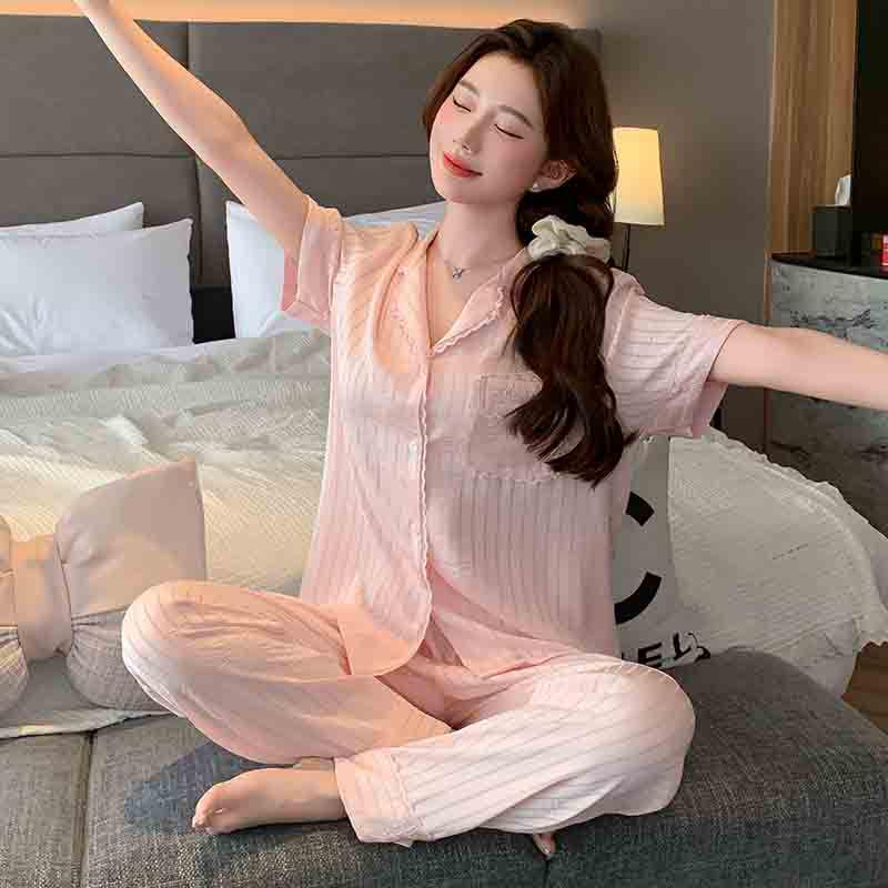 Couple s Pleated Jacquard Pajamas: Sweet Lace Style, Ice Silk Comfort for Autumn and Winter Extra Large