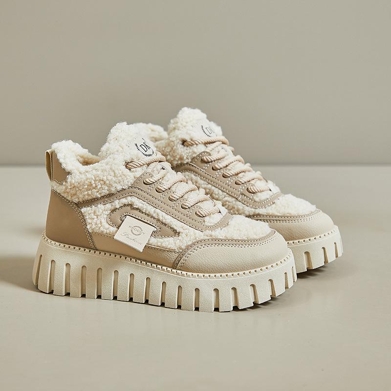 Winter Chunky Platform Snow Boots for Women Anti-Slip Walking Shoes With Fur Lined Comfort Lace-up Sneakers Women's Outdoor Warm Fleece Short Booties