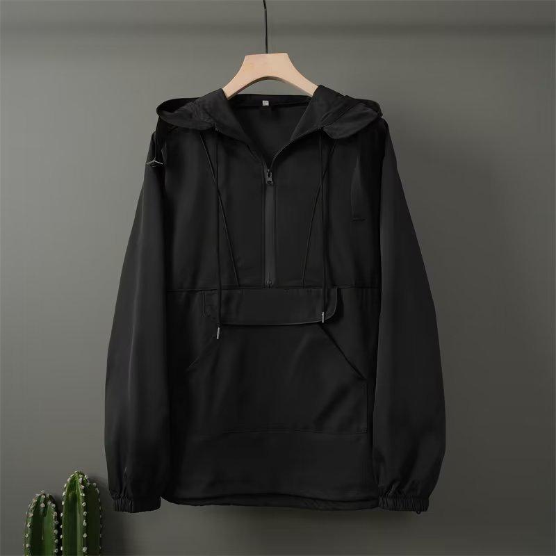 Men's High Street Splicing Hooded Jacket - Loose Fit for Outdoor Leisure and Sports
