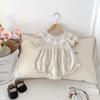 Korean Style Baby Girl Summer Romper with Lace Ruffle & Peter Pan Collar