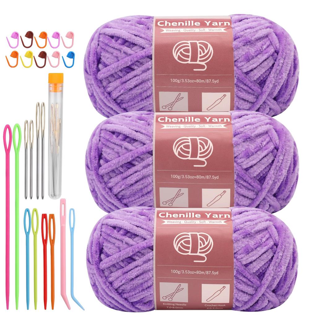 Fenrry 3 * 100g Chenille Yarn for Crocheting Knitting with Big Eye Needles Handcrafts Weaving for Making Blankets Clothes