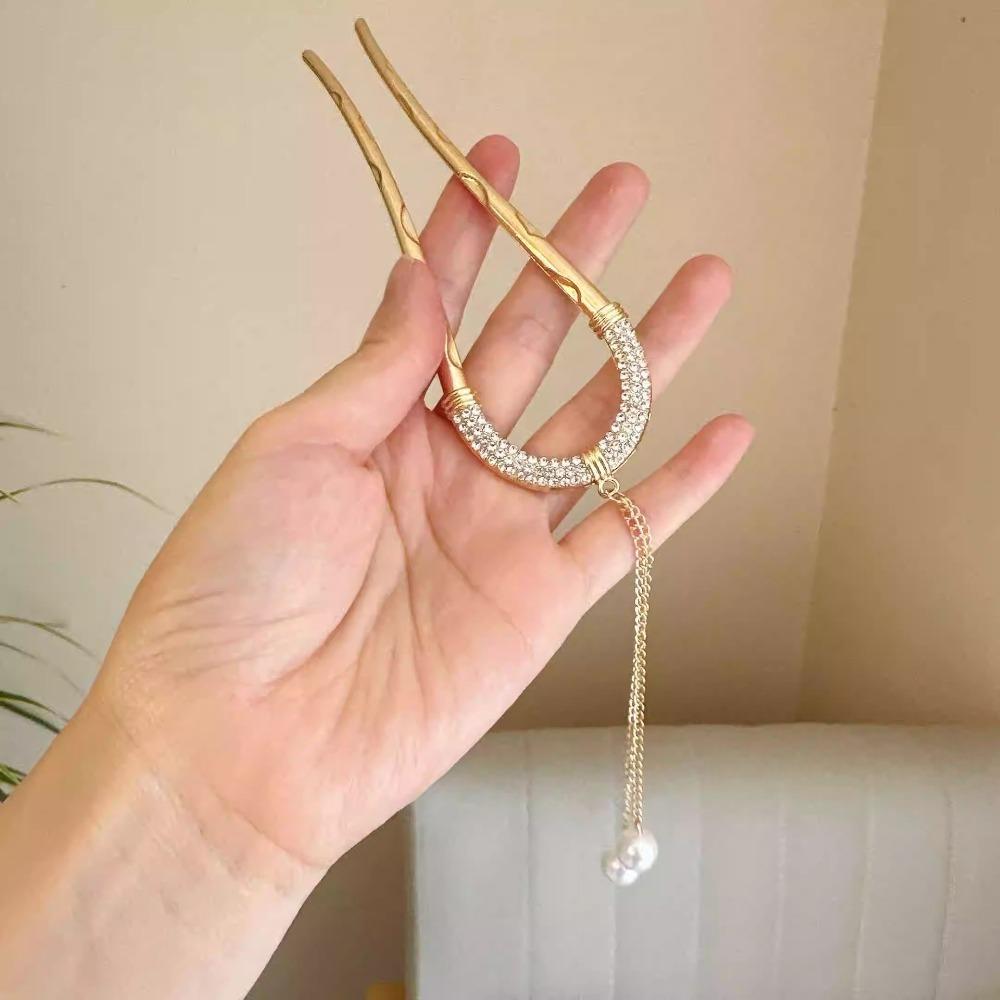 1pc Exquisite Fashion Pearl U-Pin Hairpin for Women Modern Minimalist Tassel Accent Advanced Hairpin Hair Clip