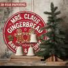 Vintage Mrs. Claus Gingerbread Bakery Shop Sign 8x8 Inch Round Aluminum Metal Wall Art Christmas Decor