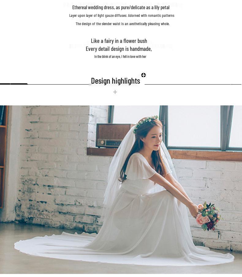 Plus Size Chiffon Light Wedding Dress with Short Sleeves - Perfect for Outdoor Weddings, Travel Photography, Banquets, and Evening Events with Veil