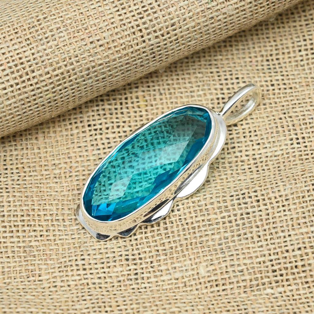 Blue Topaz Gemstone Jewelry Handmade Pendant 925 Sterling Silver Jewelry Pendant For Gift