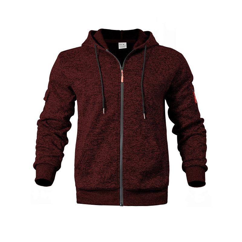 Men Heather Full Zip Hoodie Jacket, Drawstring Hood Long Sleeve Sweatshirt With Zipper Arm Pocket Lightweight Casual Outdoor Workout Hooded Coat