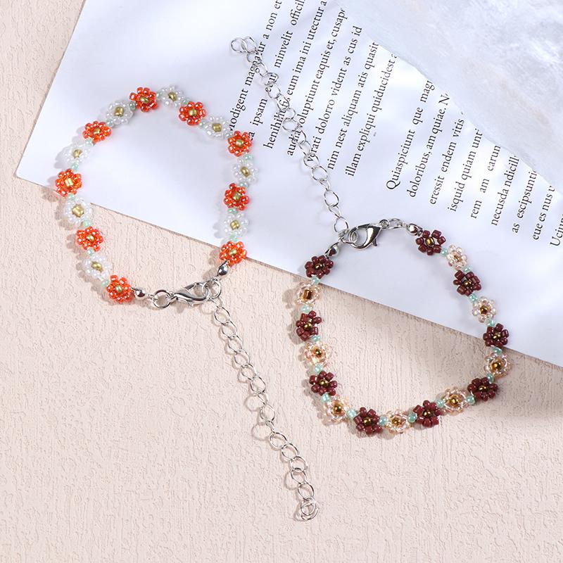 Fashion Women'S Crystal Flower Bead Bracelet Adjustable Charm Bracelet Friendship Jewelry Accessories