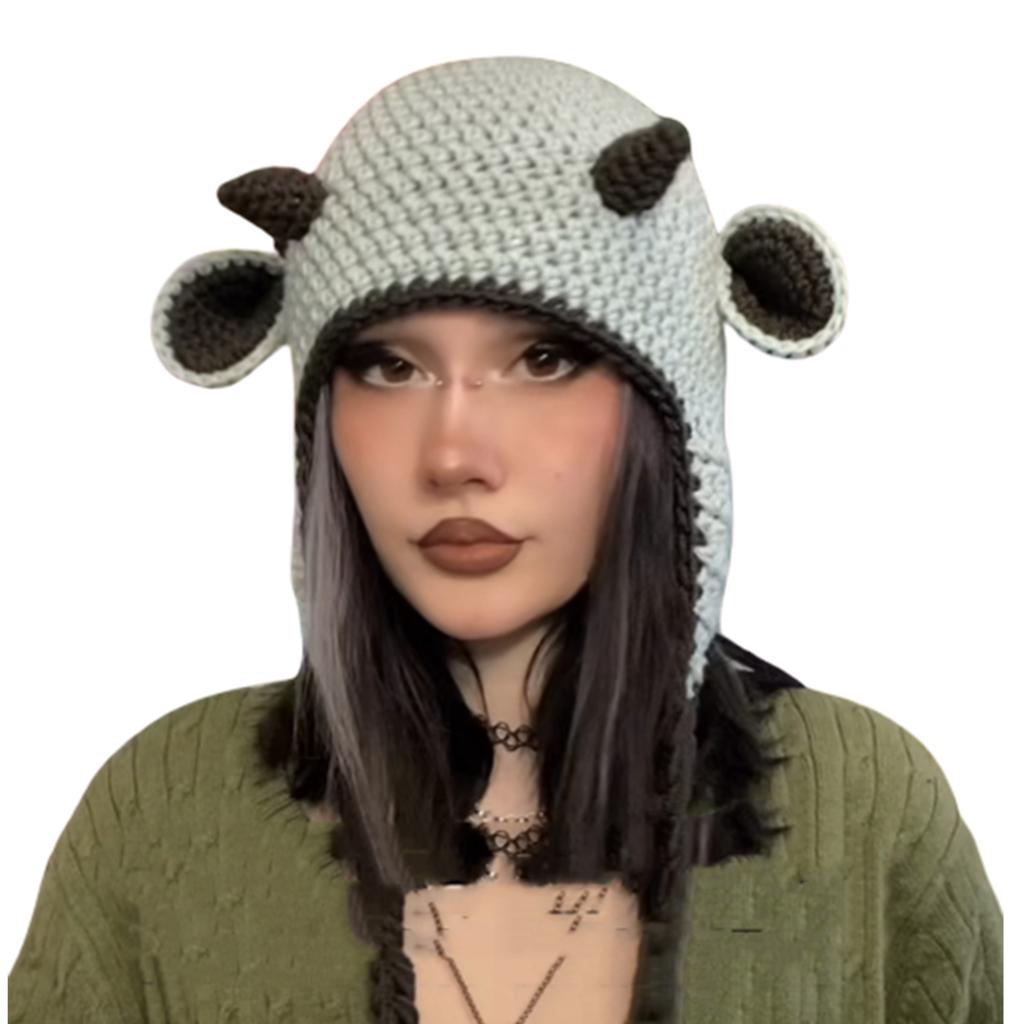 Cartoon Crochet Hat Winter Beanie Cap Long Rabbit Ear Skull Cap Cosplay Party Hat for Teens Adult Universal Headdress