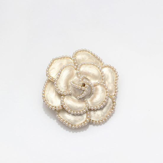 Faux Pearl Camellia Brooch Black White Flower Lapel Pin Sweater Cardigan Coat Business Suit Clothing Accessories Fashion Jewelry