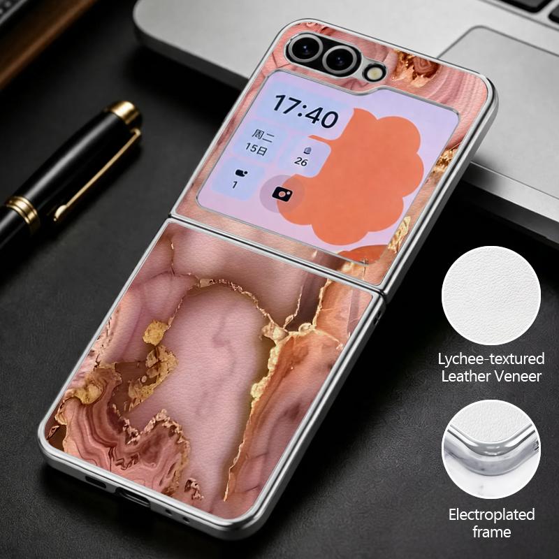 Colorful Marble Case For Samsung Z Flip 8 7 6 5 Luxury Plating Leather Skin Folding Phone Cover For Galaxy Z Flip8 Flip7 Flip6