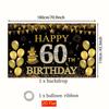 2D Black & Gold 60th Birthday Backdrop, Sparkle Diamond Themed Photography Background