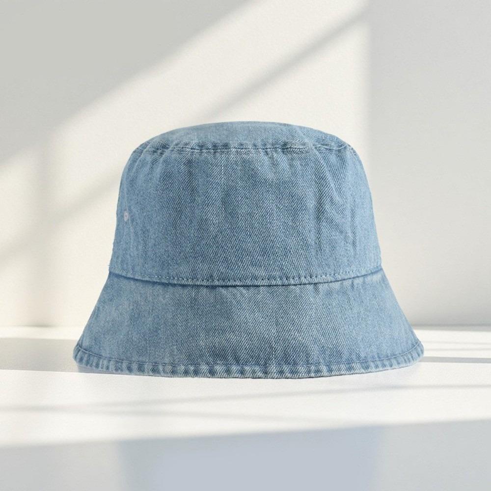Однотонная панама Изношенный деним Рыбацкая кепка Новая солнцезащитная шляпа Путешествия светло-синий