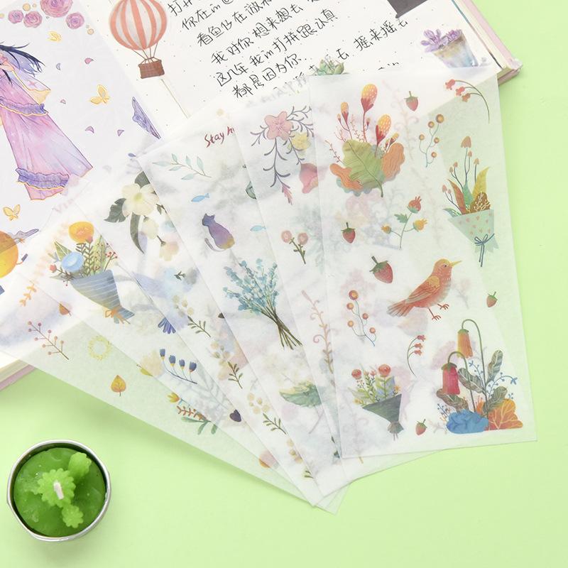 6sheets/set Cute Stickers Flower Cat Butterfly Washi Paper Stickers Pack Scrapbooking Supplies Japanese Kawaii Stationery
