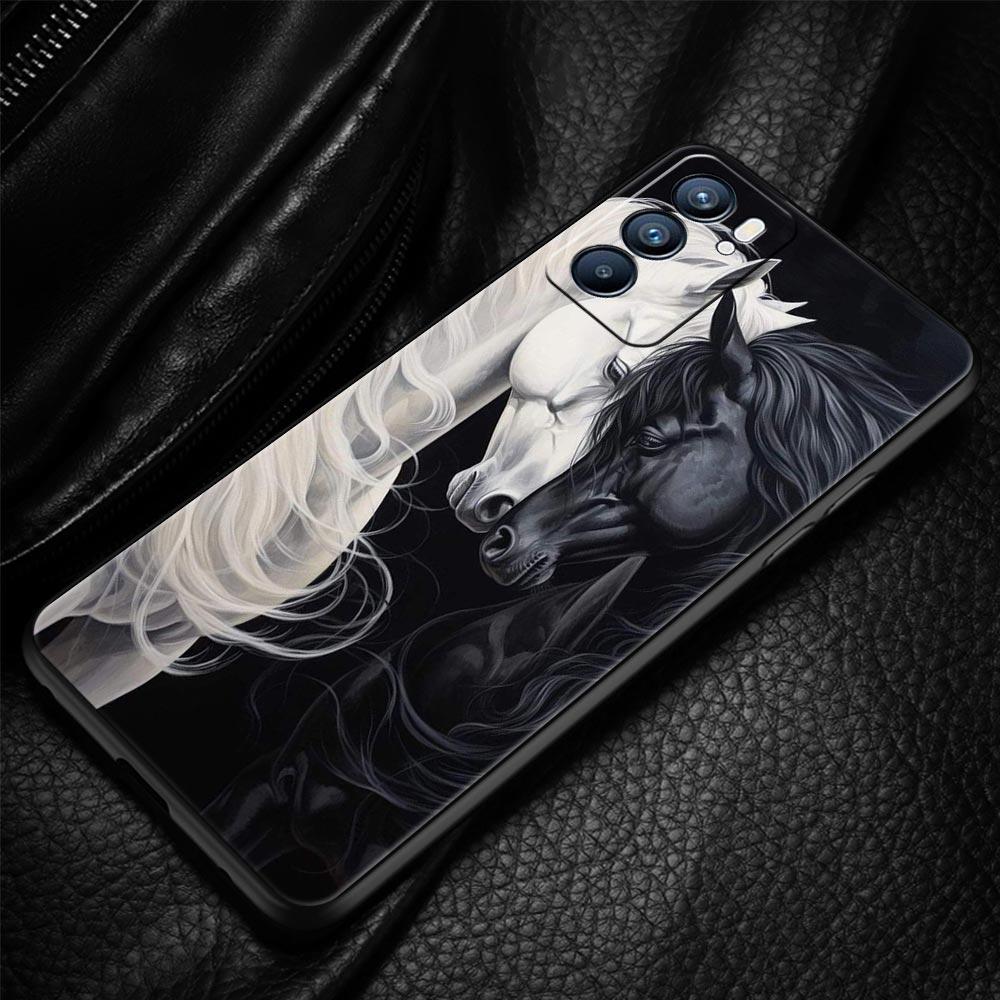 Case For Oppo Reno13 Reno12 Reno11 F Reno10 Pro A54 A53 A95 A76 A57 A98 A80 A79 5G A78 4G Cover Black White Horses Galloping
