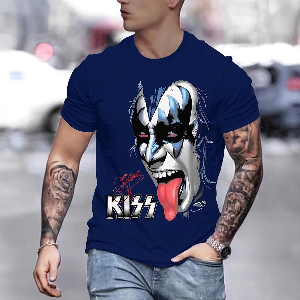 Summer Round Neck 3D Ghost Face Pattern Print Top Fashionable Casual Short Sleeved Men's T-shirts