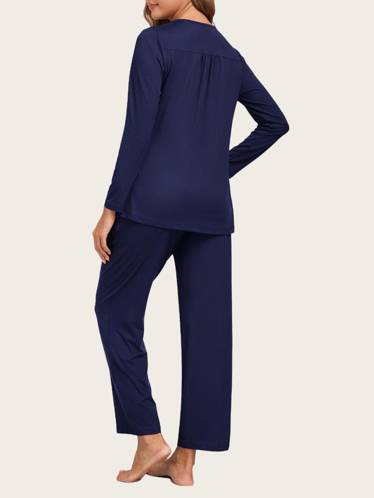 European & American Women's Fashion: Autumn 2025 2-Piece Pajama Set – Casual Long Sleeve Top & Pants with Pockets